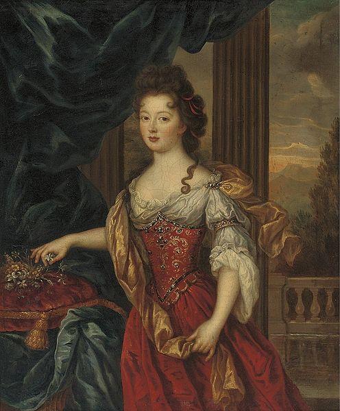 Pierre Mignard Marie Therese de Bourbon dressed in a red and gold gown